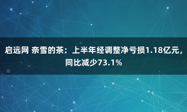 启远网 奈雪的茶：上半年经调整净亏损1.18亿元，同比减少73.1%